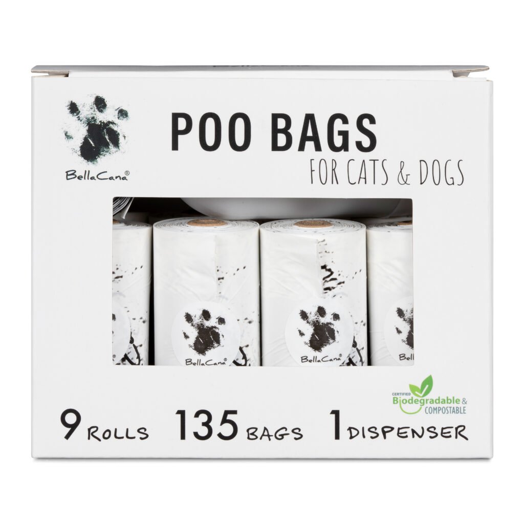 COMPACT Box | 9 Rolls - 135 Bags + Dispenser | POO Bags for Cats and Dogs - Premium biodegradable, Plant-based, Extra-strong and Leakproof