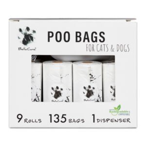 COMPACT Box | 9 Rolls - 135 Bags + Dispenser | POO Bags for Cats and Dogs - Premium biodegradable, Plant-based, Extra-strong and Leakproof