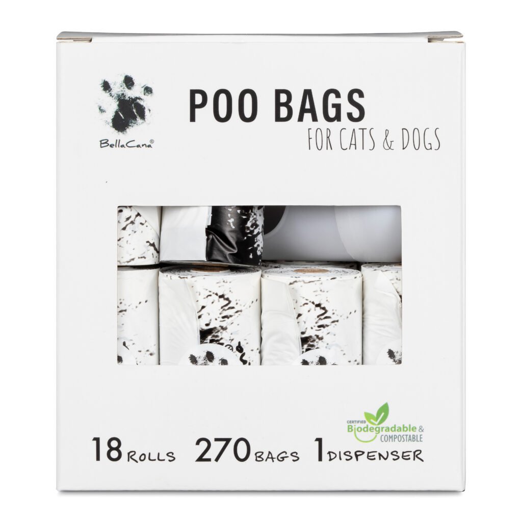 MODEST Box | 18 Rolls - 270 Bags + Dispenser | POO Bags for Cats and Dogs - Premium biodegradable, Plant-based, Extra-strong and Leakproof