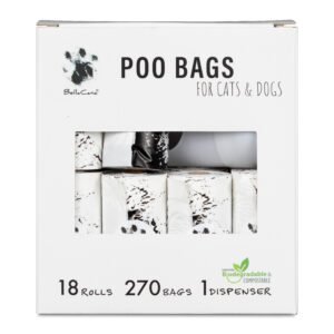 MODEST Box | 18 Rolls - 270 Bags + Dispenser | POO Bags for Cats and Dogs - Premium biodegradable, Plant-based, Extra-strong and Leakproof